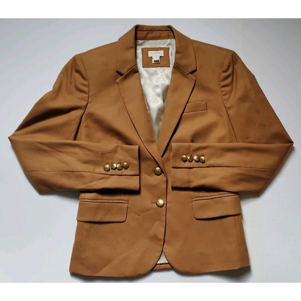 J.Crew Factory Schoolboy Blazer Jacket 0 Camel Brown Wool Blend Gold Button FLAW